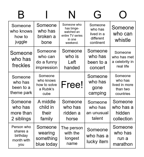 HUMAN BINGO Card
