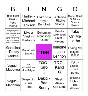 Bingo musical del Perdón Bingo Card