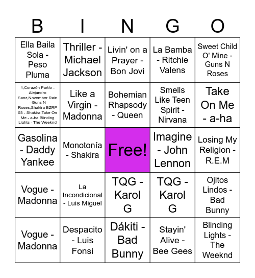 Bingo musical del Perdón Bingo Card