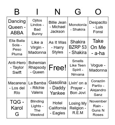Bingo musical del Perdón Bingo Card