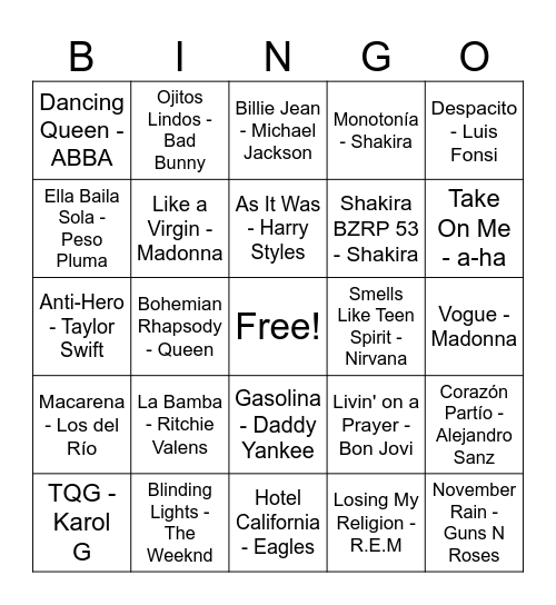 Bingo musical del Perdón Bingo Card