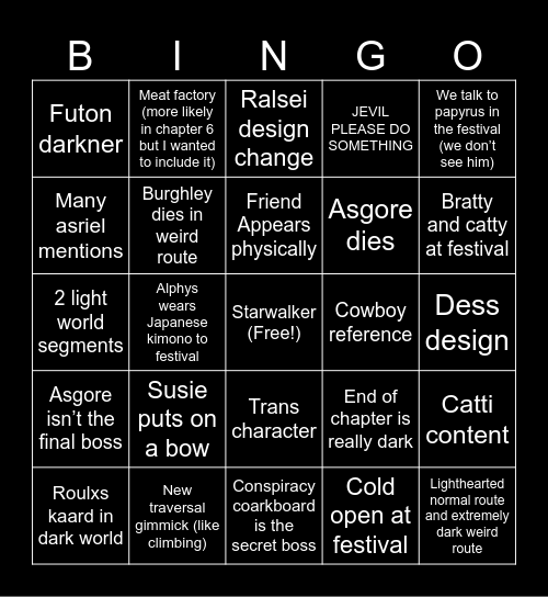 Deltarune chapter 5 Bingo Card