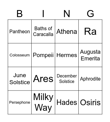 History Review Bingo Card