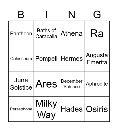 History Review Bingo Card