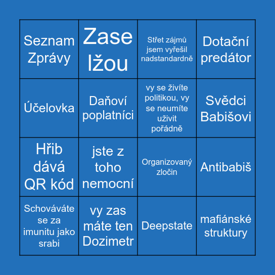 Mimořádná schůze Sněmovny ke střetu zájmů a Agrofertu Bingo Card