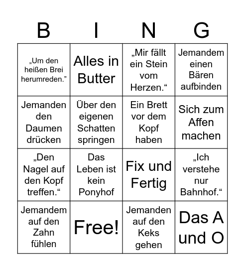 Redewendungen Bingo Card