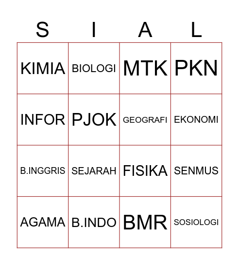REMEDIAL Bingo Card