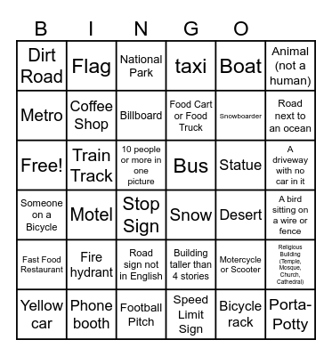 Google Maps Streetview Bingo Card
