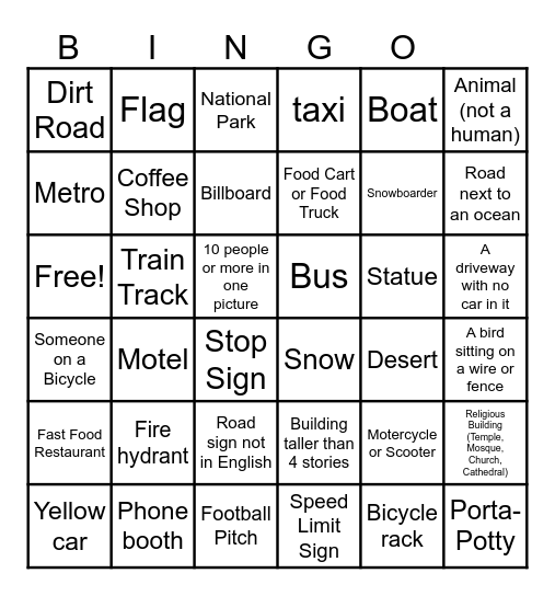 Google Maps Streetview Bingo Card