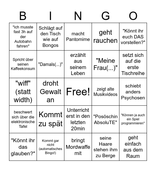 Bankmann Bingo Card