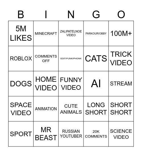 Untitled Bingo Card