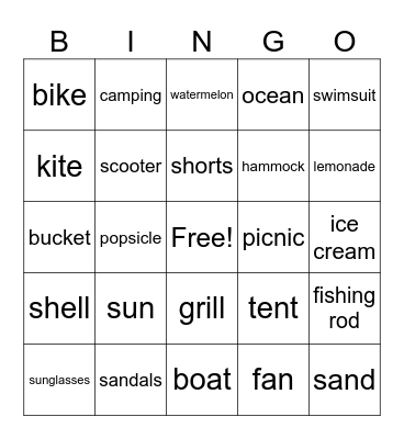 Summer Vocabulary Bingo Card