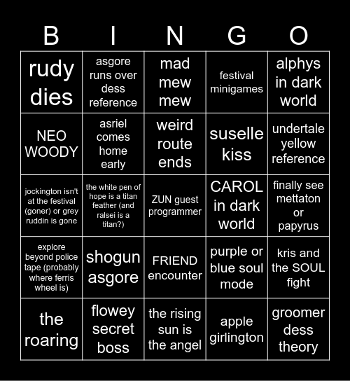 deltarune chapter 5 Bingo Card