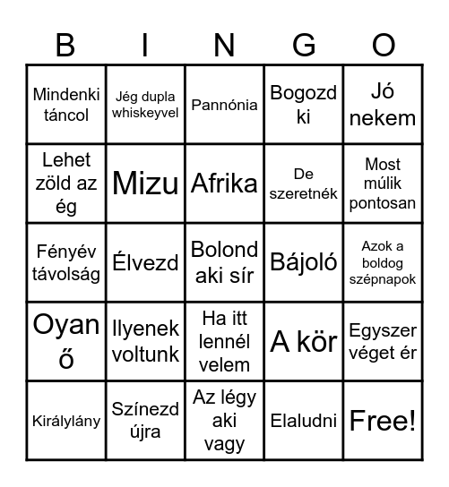 Magyar zenék Bingo Card