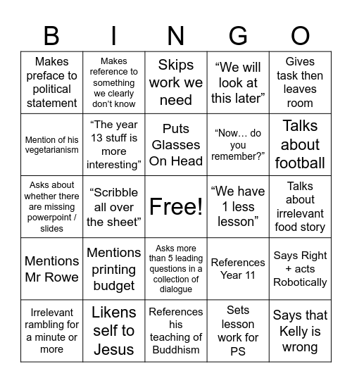 Smithy Bingo Card