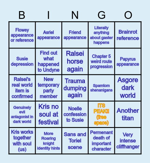 Deltarune Chapter 5 Bingo Card