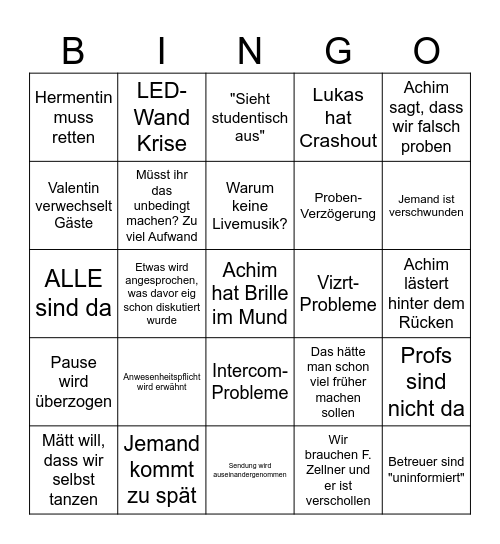 Probenwochen-Bingoooo Bingo Card