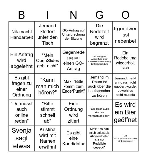 3. ordentliche StuPa Sitzung Bingo Card