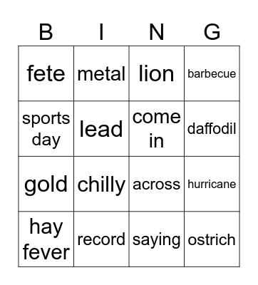 Unit 5C + Culture (Project 2) Bingo Card