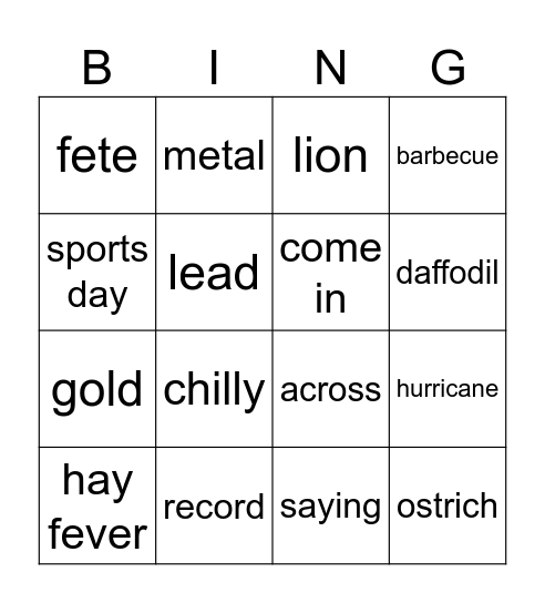 Unit 5C + Culture (Project 2) Bingo Card