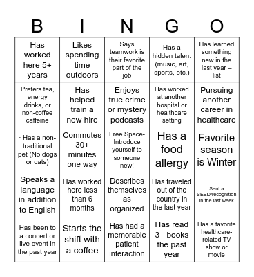 Get to Know You BINGO Card