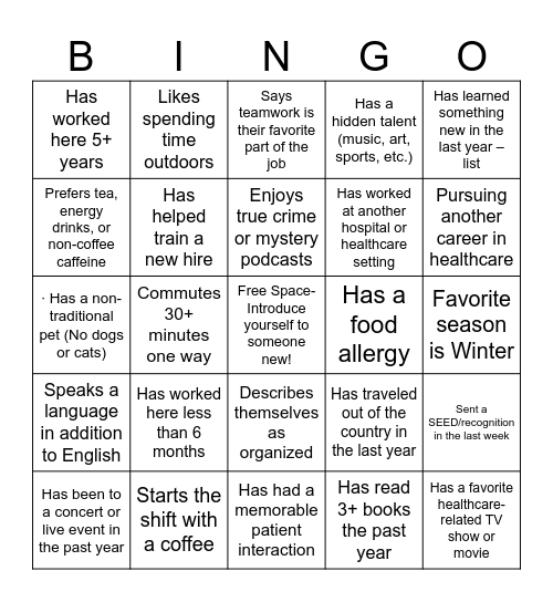 Get to Know You BINGO Card
