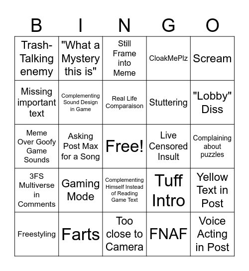 3FS Video Bingo Card