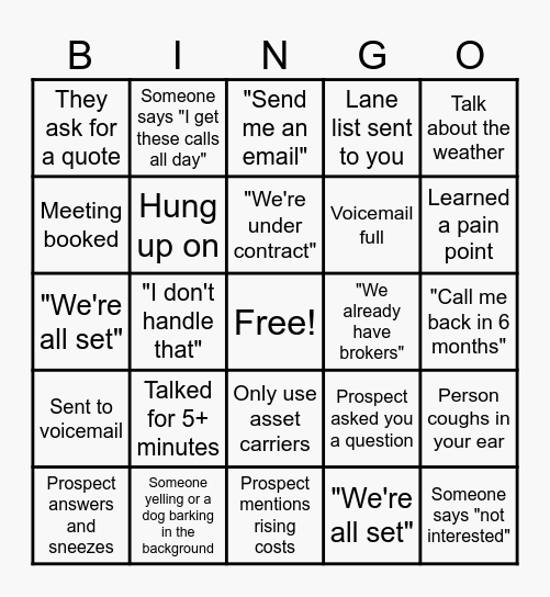 IGT Cold Calling Bingo 6/11 Bingo Card