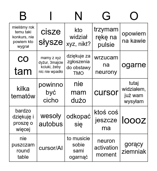 cisze słyszę Bingo Card