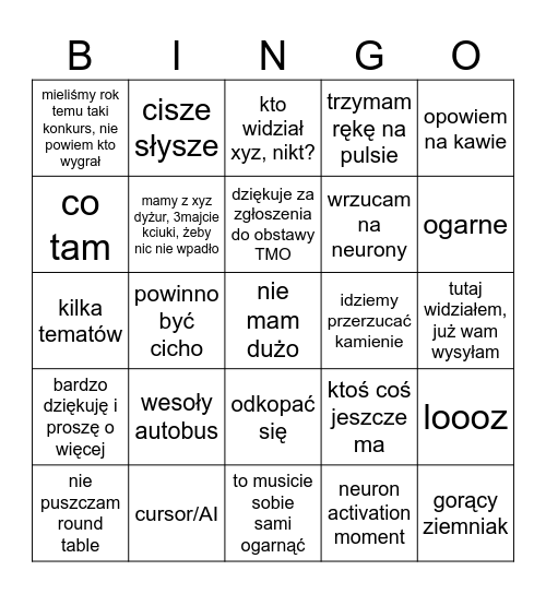 cisze słyszę Bingo Card