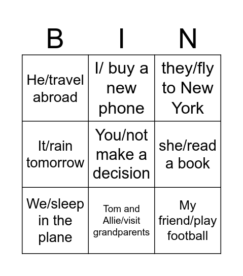Going to Bingo Card