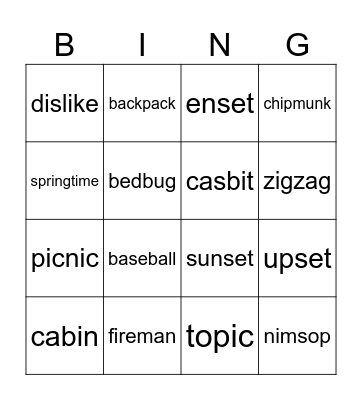Unit 12 Bingo Card