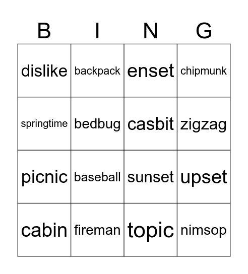 Unit 12 Bingo Card