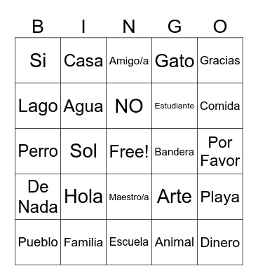 Spanish Bingo Card