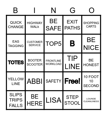 SAFETY Bingo Card