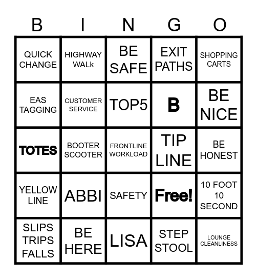 SAFETY Bingo Card