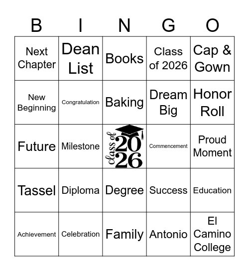 Class of 2026 Graduates Bingo Card