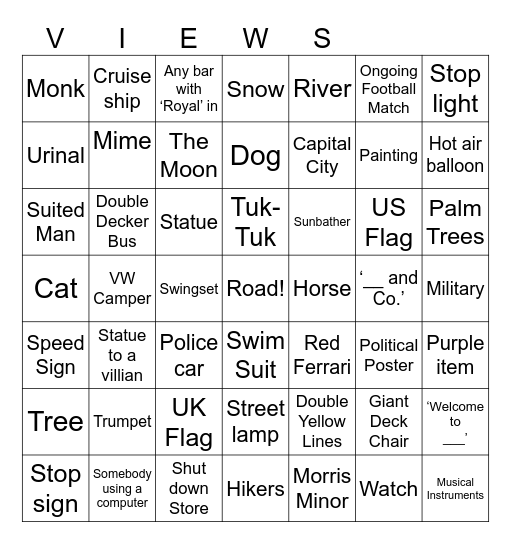 Street View Bingo Card
