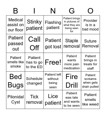 General Surgery Bingo Card Bingo Card
