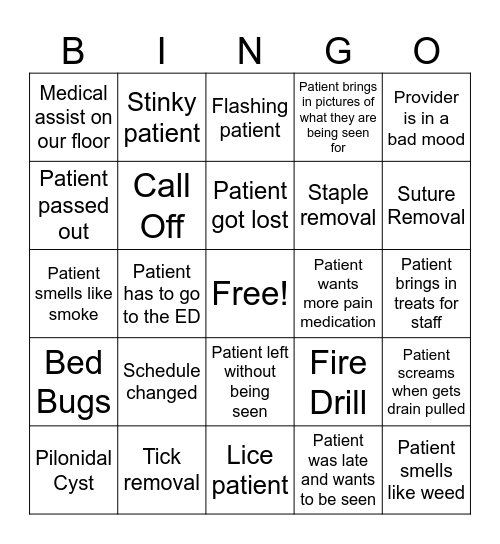 General Surgery Bingo Card Bingo Card