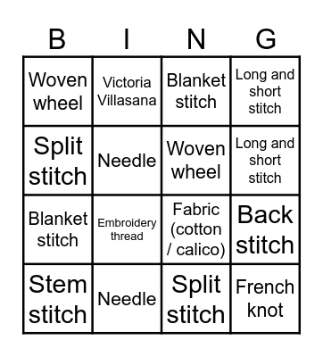 Embroidery Bingo Card