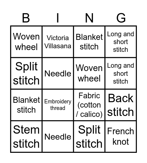 Embroidery Bingo Card