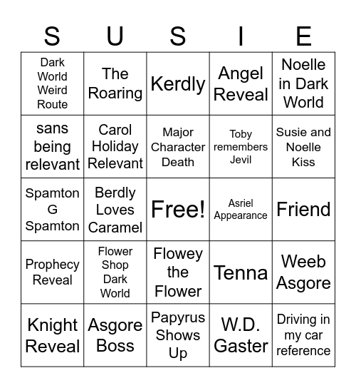 Deltarune Bingo Card