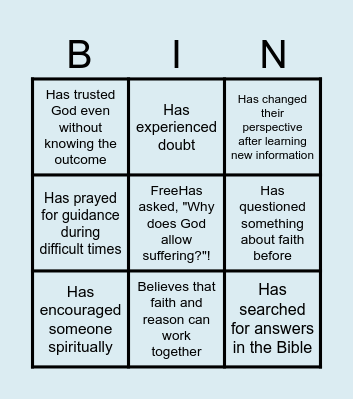FAITH CHECK Bingo Card