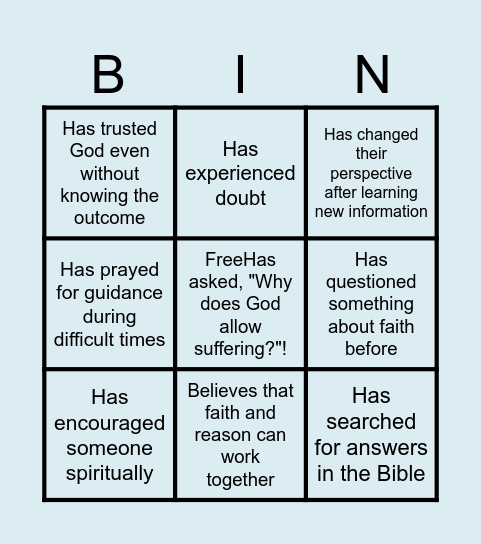 FAITH CHECK Bingo Card