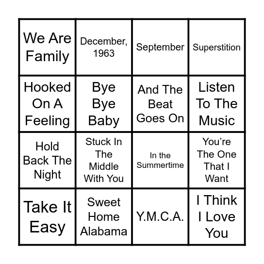 70s Music Bingo  😀 Bingo Card