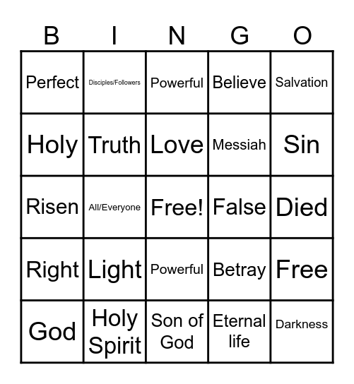 Jesus is the Light of the World Bingo Card