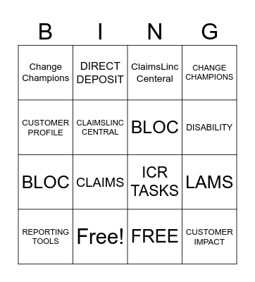 Claims Linc Bingo Card