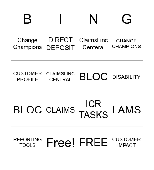 Claims Linc Bingo Card