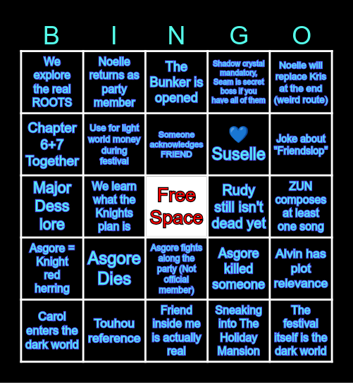 Deltarune Chapter 5 predictions Bingo Card